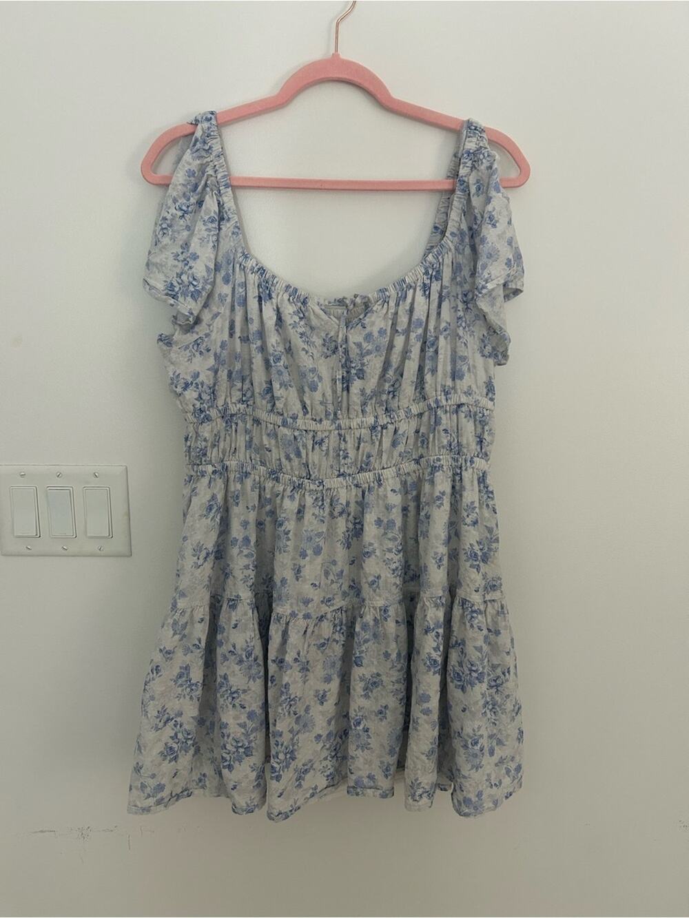 Arizona Jean Co XL Blue Floral Milkmaid Babydoll Mini Dress Cottagecore Coquette